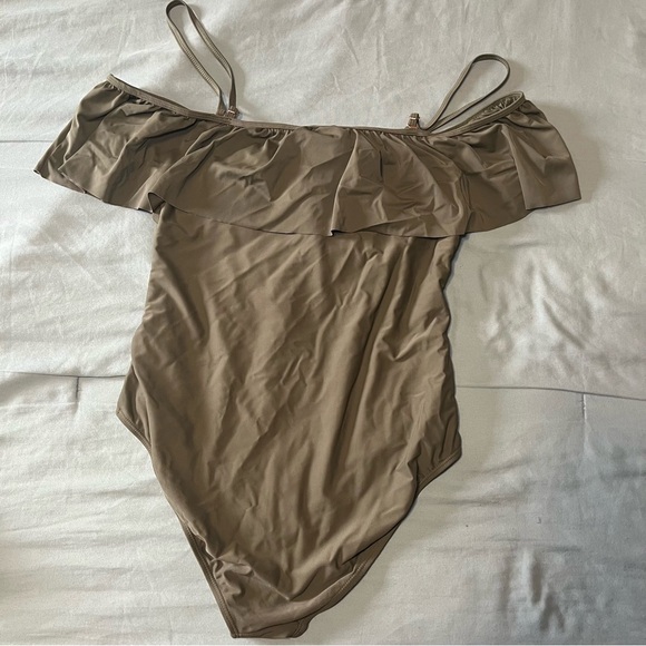 Funny Girl Flouncy Of The Shoulder Swimsuit Olive Green Size XL - Picture 2 of 5
